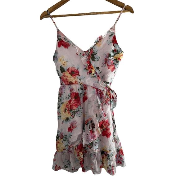 Abercrombie & Fitch Floral Mini Dress Size SMALL Babydoll Ruffle Romantic Pink - Picture 1 of 9